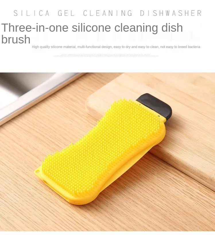 Kitchen Cleaning Tool Sponge Brush Silicone Dish Bowl Cleaning Brush Washing Pan Dish Bowl Sponge Scraper With Soap Dispenser