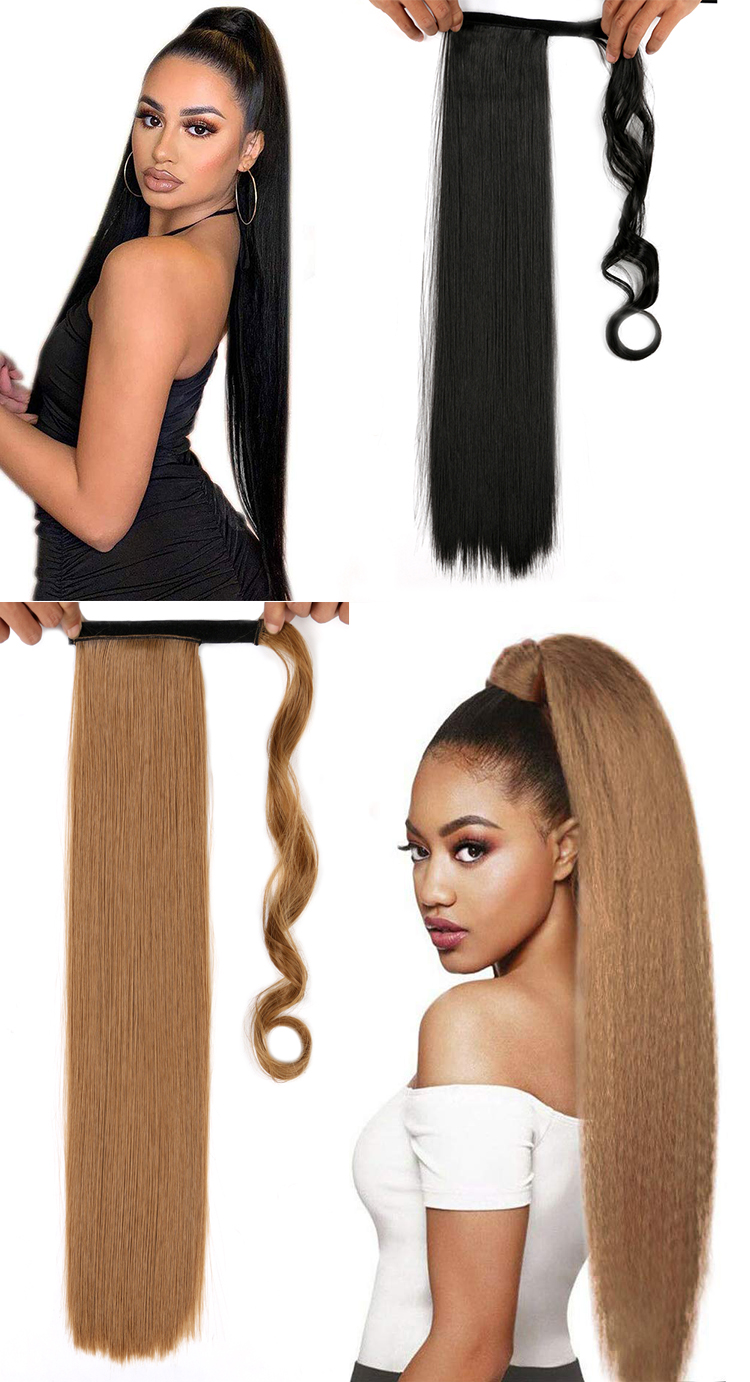 Ponytail Synthetic Hair Extensions Attachment Hair 22 Inch Braid Hair  Crochet Fiber Clip in Ponytail