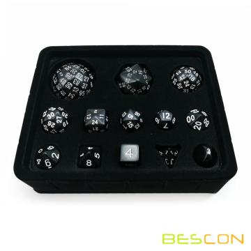 Bescon Komplette polyedrische Würfel Set 13pcs D3-D100, 100 Seiten Würfel Set Opaque Schwarz
