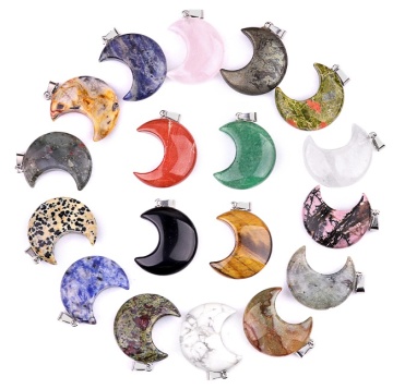 Natural Stone Moon Healing Crystal 30mm Moon Shape Stone Charm Pendant Beads for DIY Jewelry Making