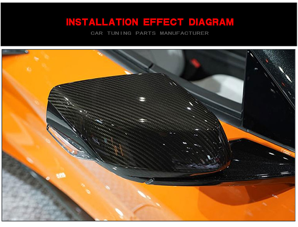Stick-on style Dry Carbon Fiber Mirror Covers for Chevrolet Corvette C8 2020-2021