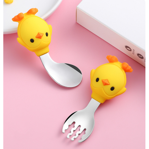 Toddlers Toddlers Custom Silicone Stainless-Steel Spoon Fork