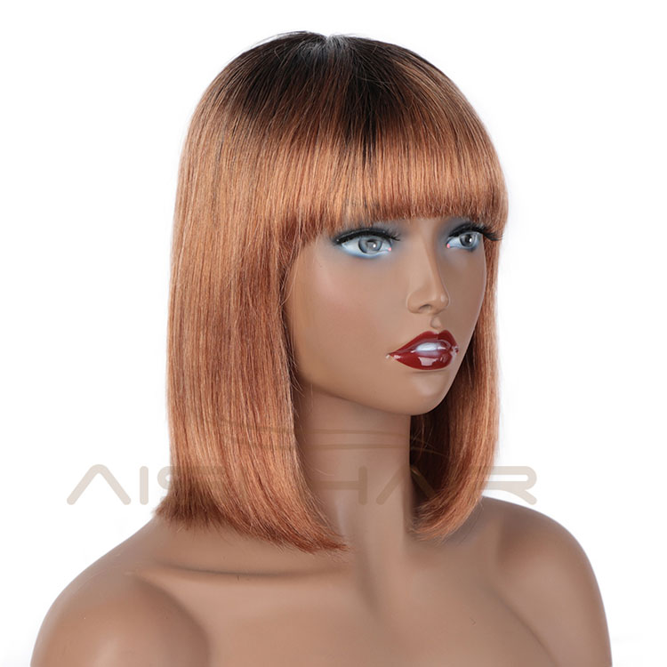 Aisi Hair Cheap Wholesale Vendor Short Bob Wigs With Bangs Ombre Brown Silky Straight Brazilian Human Hair Wig