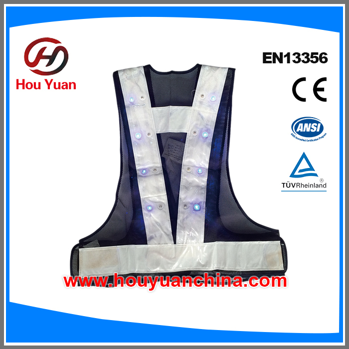 Led safety vest , 16pcs thin light and mesh material, Rosh and Recycle Standard, led light lasting over 100 hours EN13356