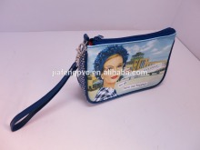 Digitally Printed PU cosmetic bag for women with handle