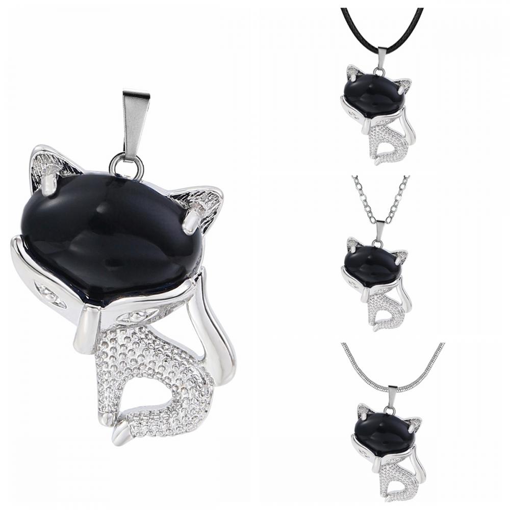 Black onyx Luck Fox Collier pour femmes hommes guérison énergie cristal amulet animal pendant bijoux de pierres précieuses