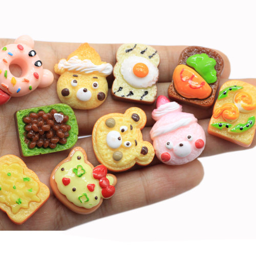 Kawaii dibujos animados animal forma resina pan oso gato cabeza donut alimentos encantos para decoración de teléfonos móviles