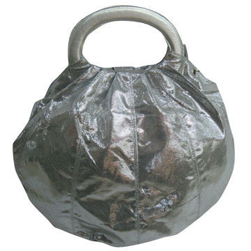 Silver PU Leather Handbag with Stitched Panels and PU Handles, Available in Various Colors