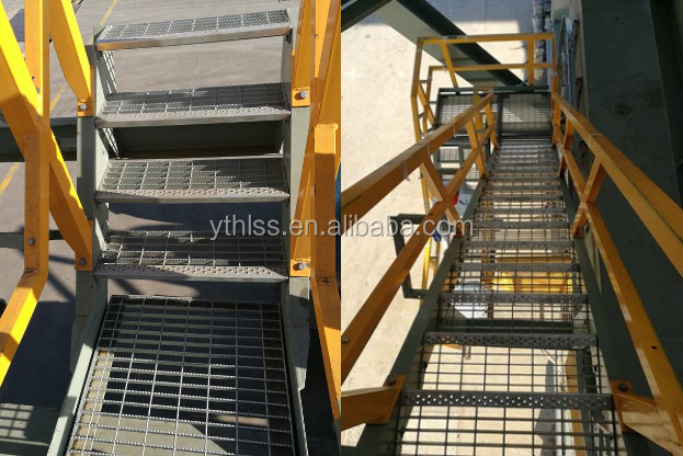 Galvanized stair treads anti slip with Yellow Abrasive Nosing