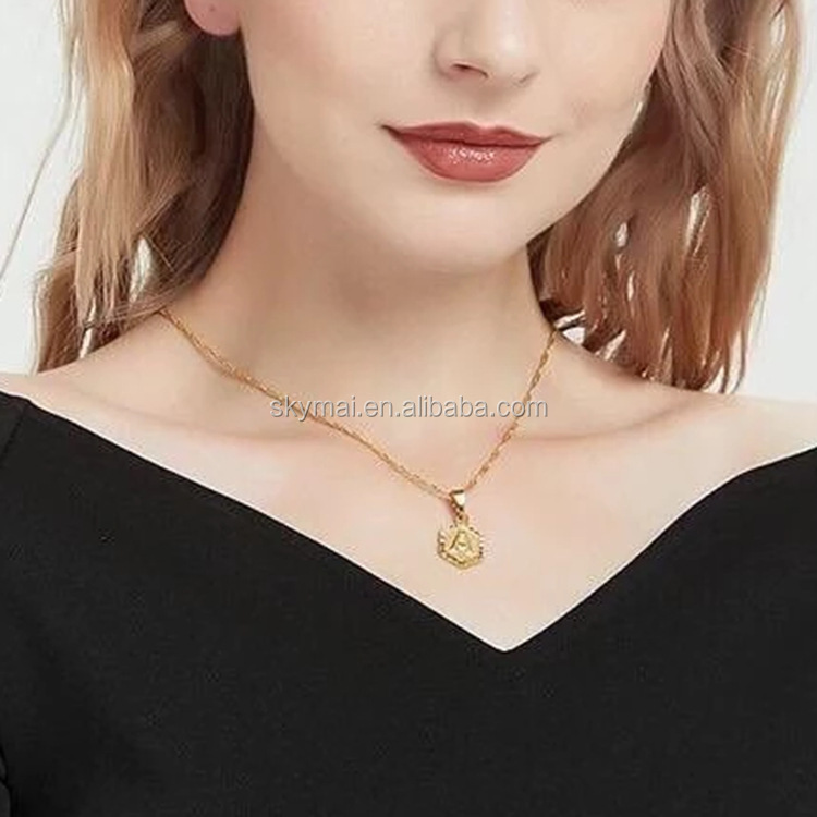 Stainless steel gold Letter necklace initial letter pendant necklace