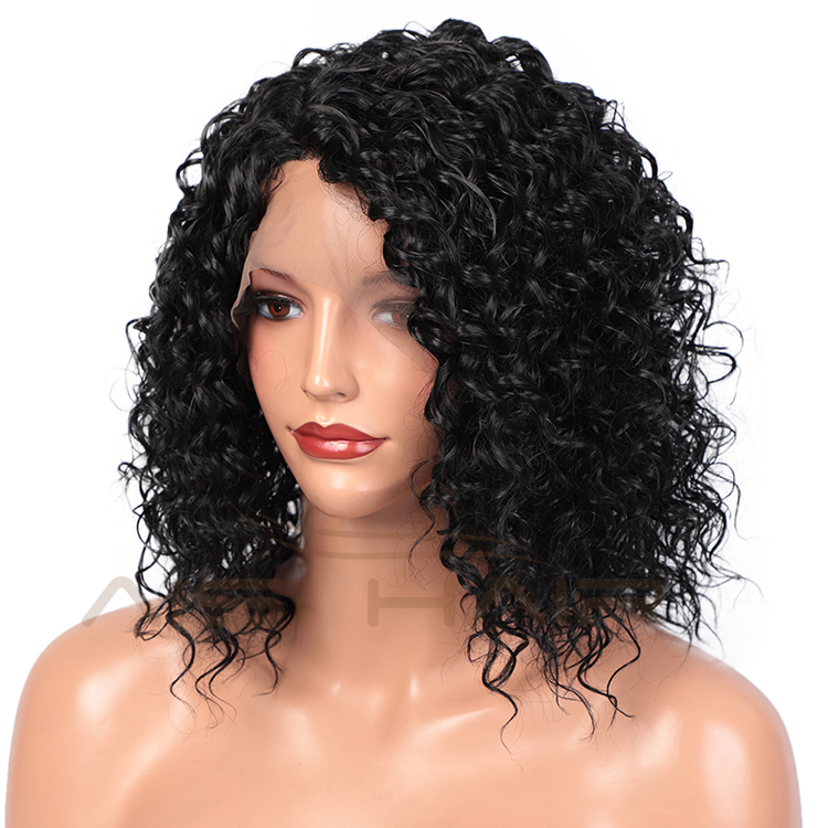 Aisi Hair Top Quality Short Deep Curly Natural Black Bob Wig Wholesale Afro Curly Synthetic Swiss Lace Wigs For Black Women