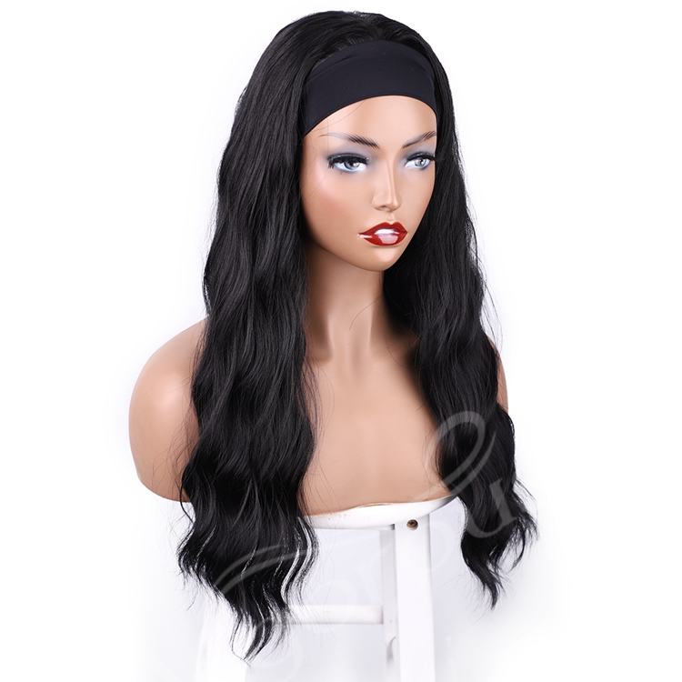 2020 New Fashion Headwrap Wholesale Machine Made Pre Plucked Cheap Glueless Body Wave For Women Headband Wigs Synthetic Hair