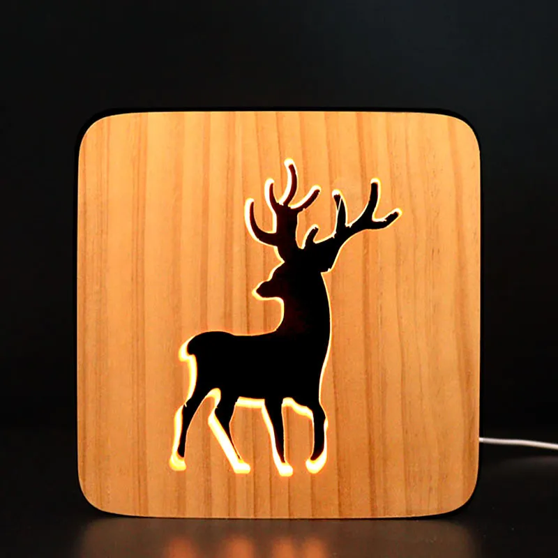 Creative 3D Night Light, Solid Wood Hollow Carving, LED Desk Lamp