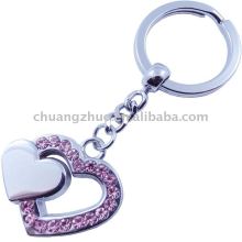 Fashion Crystal Heart Keyring Metal