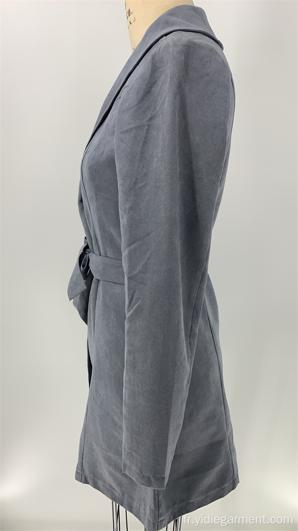 Manteau long en daim gris foncé