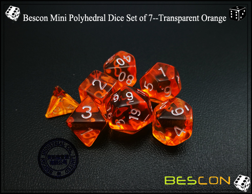 Conjunto de dados poliédricos Bescon Mini de 7 - Naranja transparente-4 Bescon Mini Polyhedral Dice Set of 7--Transparent Orange-4