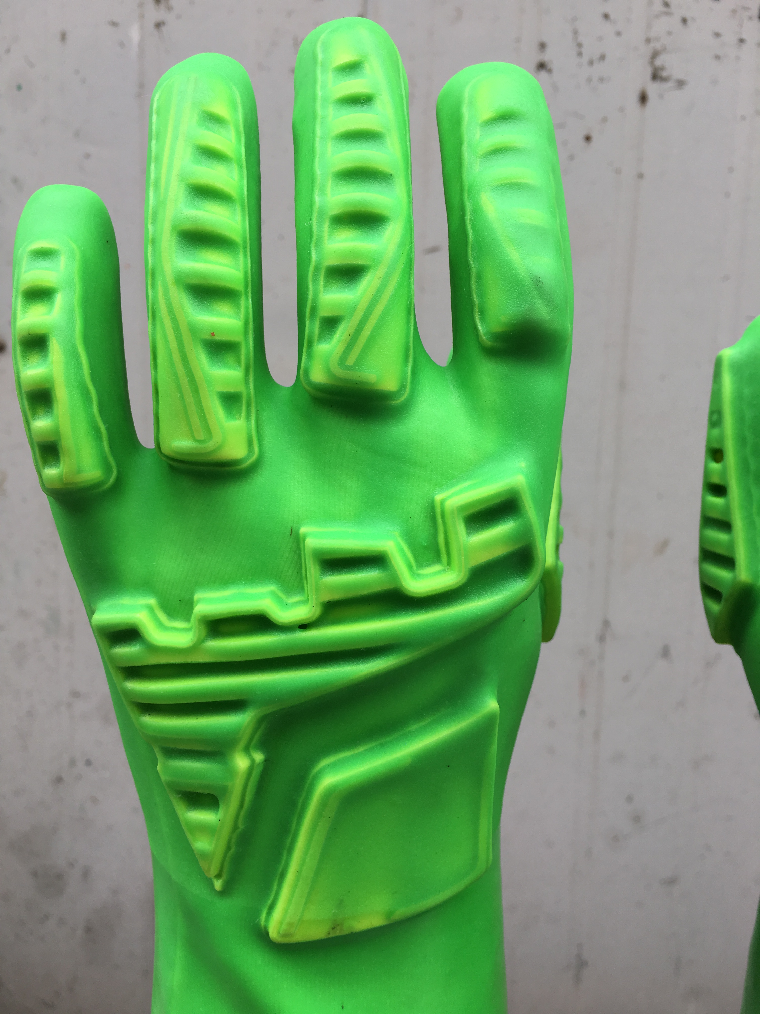 Green TPR impact gloves with TPR on hand back