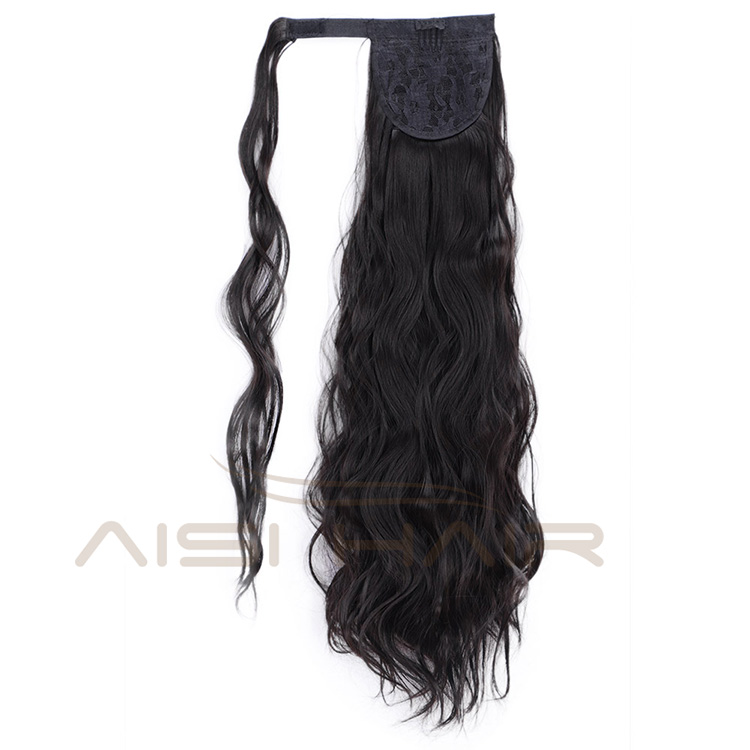 Aisi Hair Synthetic Body Wave Long Wavy Ponytail Hair Extensions Black Wrap Around Clip In Hairpieces for Black Women