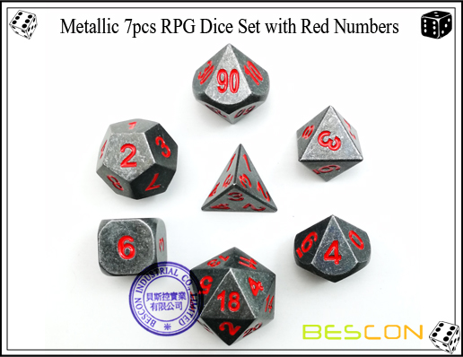 Juego de dados metálicos de 7pcs RPG con números rojos Metallic 7pcs RPG Dice Set with Red Numbers