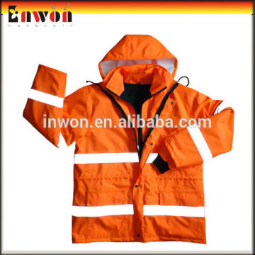 High Visibility Orange fluorescent Reflective Rain Jacket