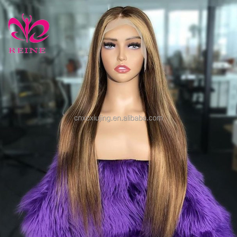 REINE #4/30, 27 Highlight Colored Pre Plucked Lace  Frontal Human Hair Wigs double drawn Vietnam human hair wig For Black Women