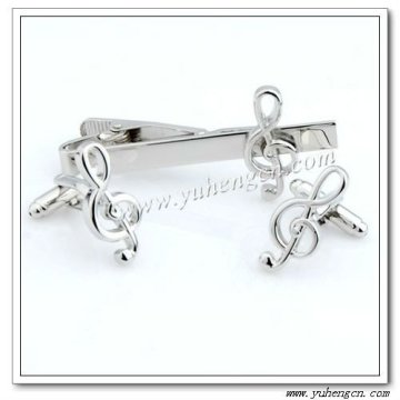 Silver Music Note Tie Clip Cufflinks Set