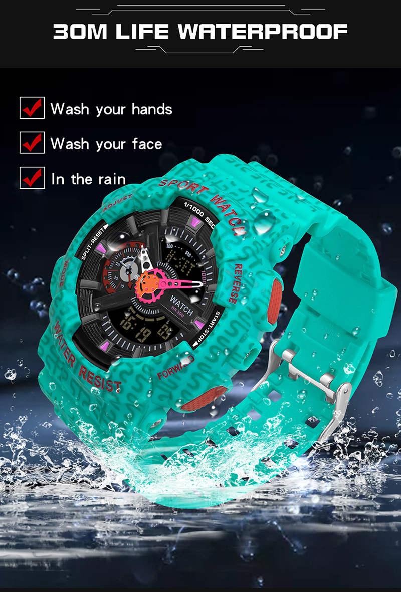 Sanda 3105 Newest Men Dual Display Watches Alarm LED Digital Waterproof Electronic Shock Watch