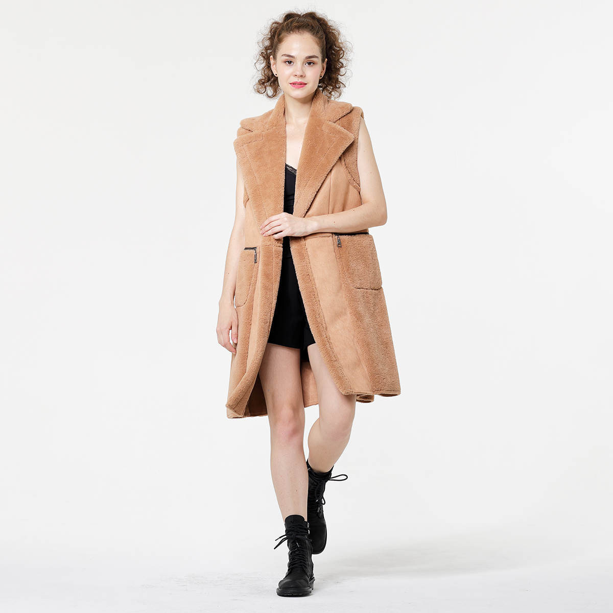 Faux Fur Collar Release Lapel Style Fur Coat