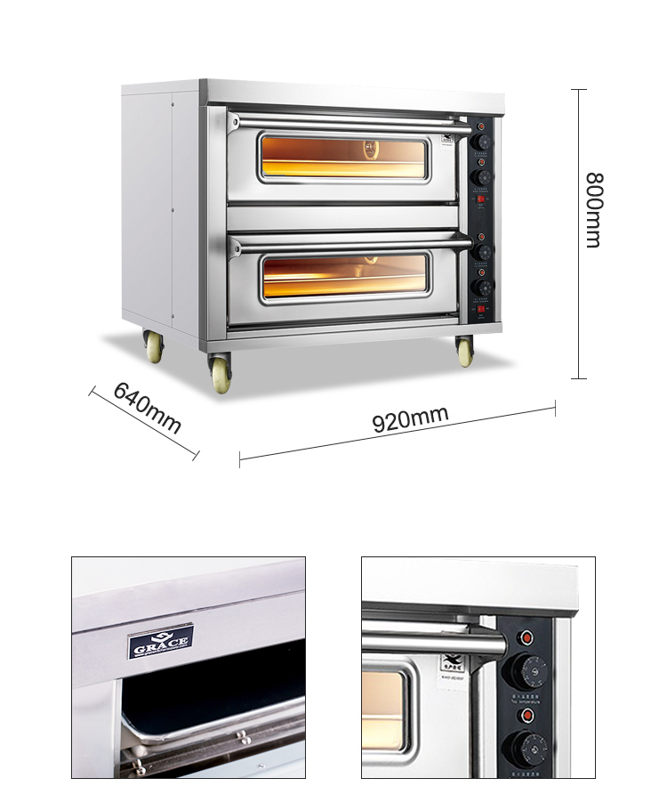 Commercial Easy Operating 2 Layers 2 Plates Stainless Steel Electric Pizza Baking Oven