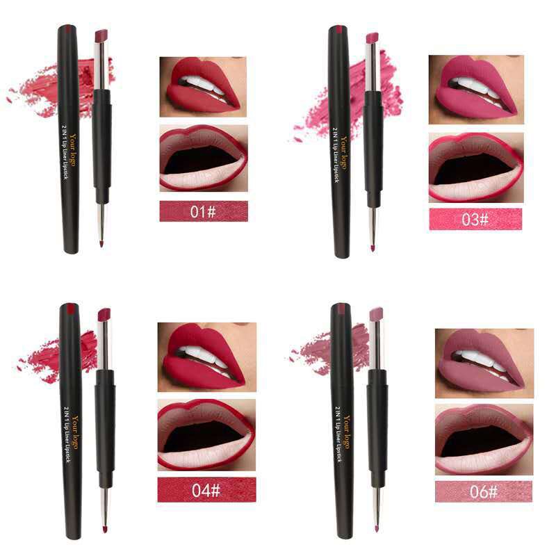 12 color Double ended lipstick lip liner Matte lip stick 2 in 1 multifunctional lipstick pvc waterproof Lip stick pen