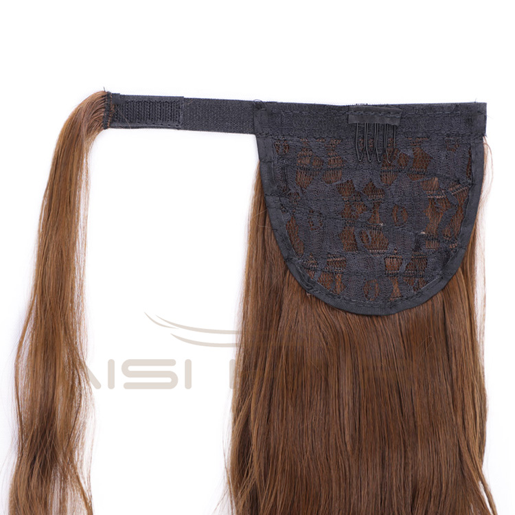 Aisi Hair Heat Resistant Synthetic Fiber Ponytail Hair Extensions Brown Long Wavy Pony Tail Clips In Hairpieces