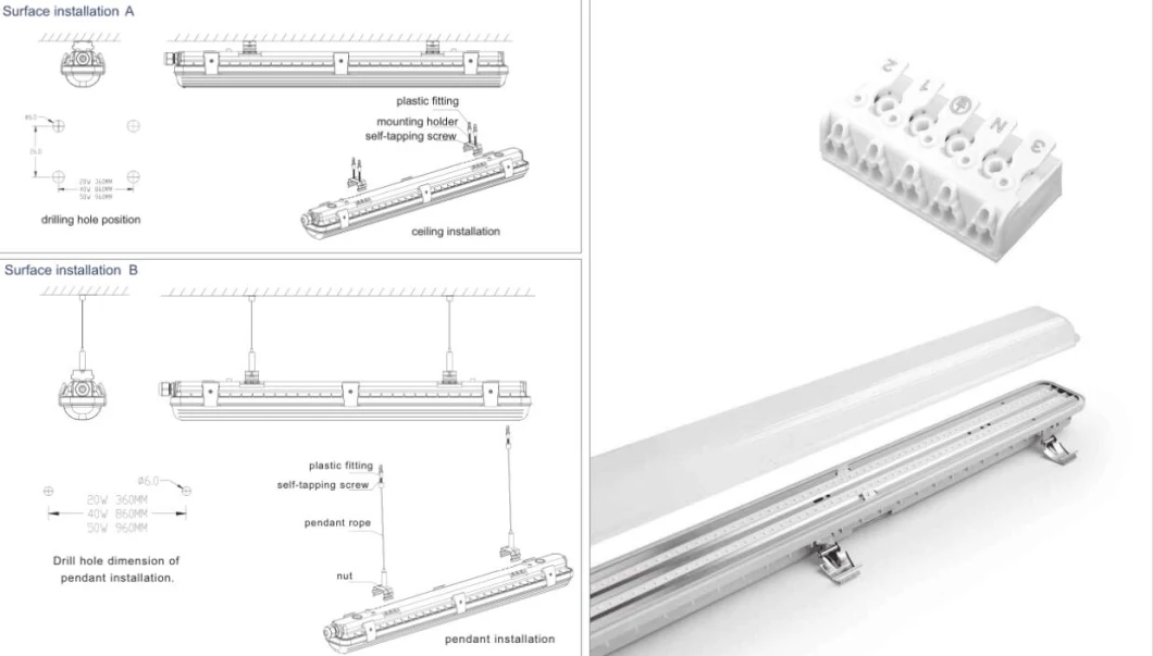 20W 40W 55W IP65 LED Tri-Proof Fixture Lighting