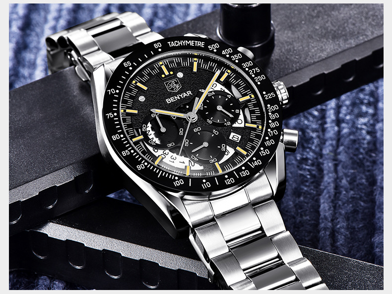 BENYAR Watch Luxury Brand Wristwatch Casual Fashion Men Quartz Watch Chronograph Luxury Military Leather Watch Relogio Masculino