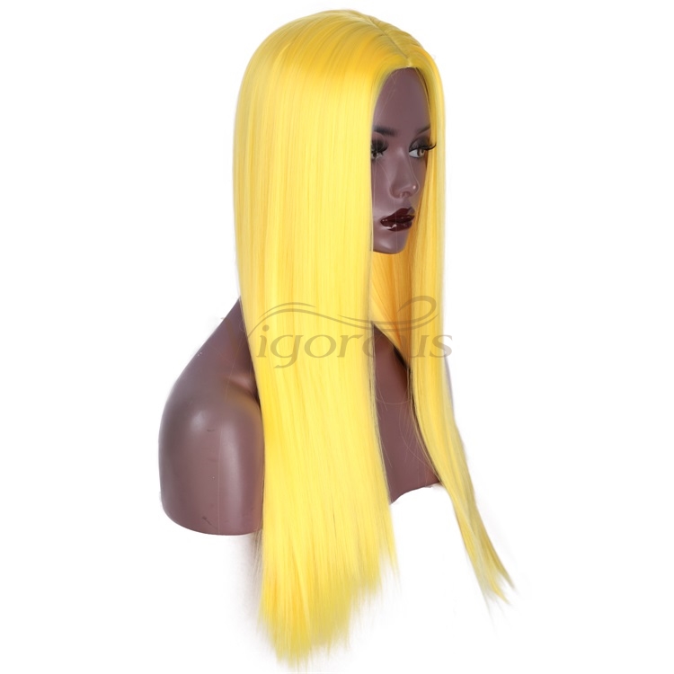Vigorous Long Straight Yellow Wigs for Women Natural Hairline Middle Part Heat Resistant Fiber Synthetic Wigs for Black Women