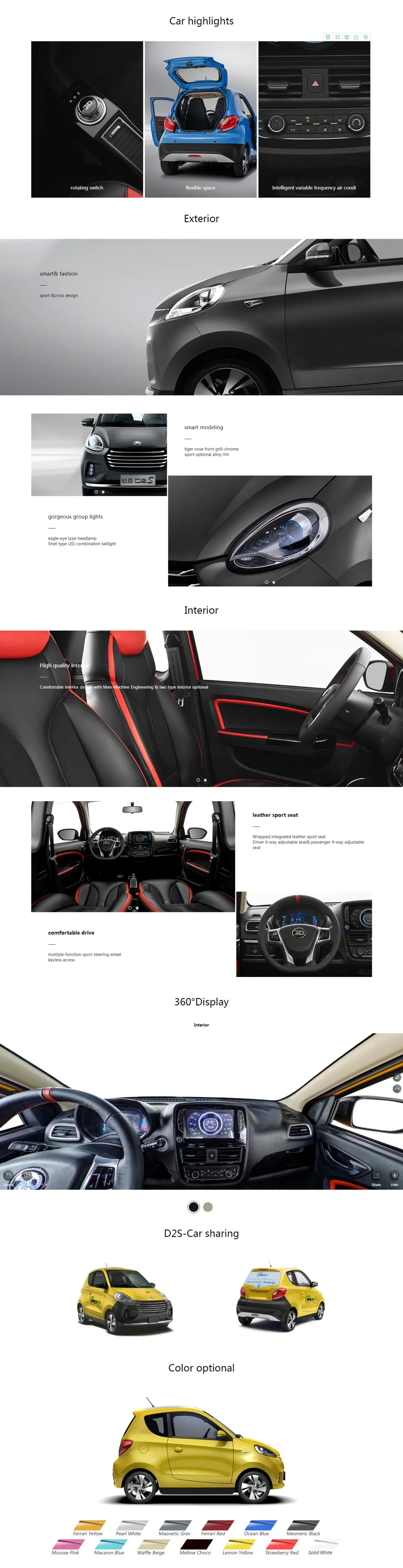 New Green Small Electric Cars for Sale/Electric Automobile/Electric Vehicle with L7e
