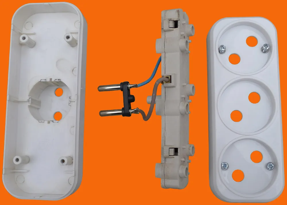 3 Splitter Socket Adapter with Grounding 16A 250V Euroslot Round White