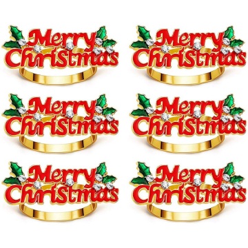 Christmas Napkin Rings Set of 6, Red Merry Christmas Napkin Ring, Napkin Holder for Christmas Party Dinner Table Decor