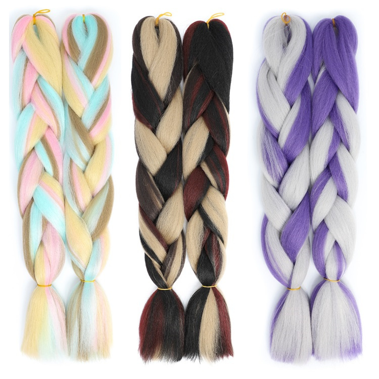 Rainbow Mix Colorful Synthetic Braiding Hair Extensions Soft Jumbo Crochet Braids