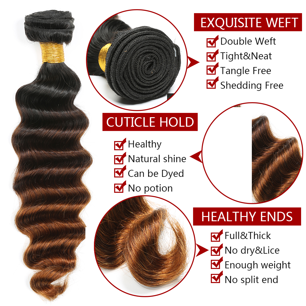 SPARK Ombre Bundles with 13*4 Lace Frontal Closure, Pre Plucked Two Tone Body Wave Human Hair Weave with Frontal