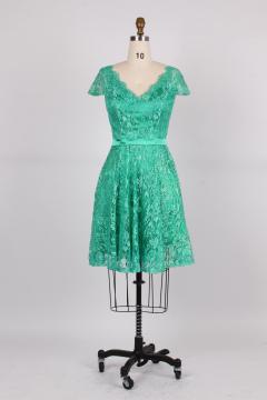 Green Lace Short Open-back Homecoming Dresses Backless Evening Gown