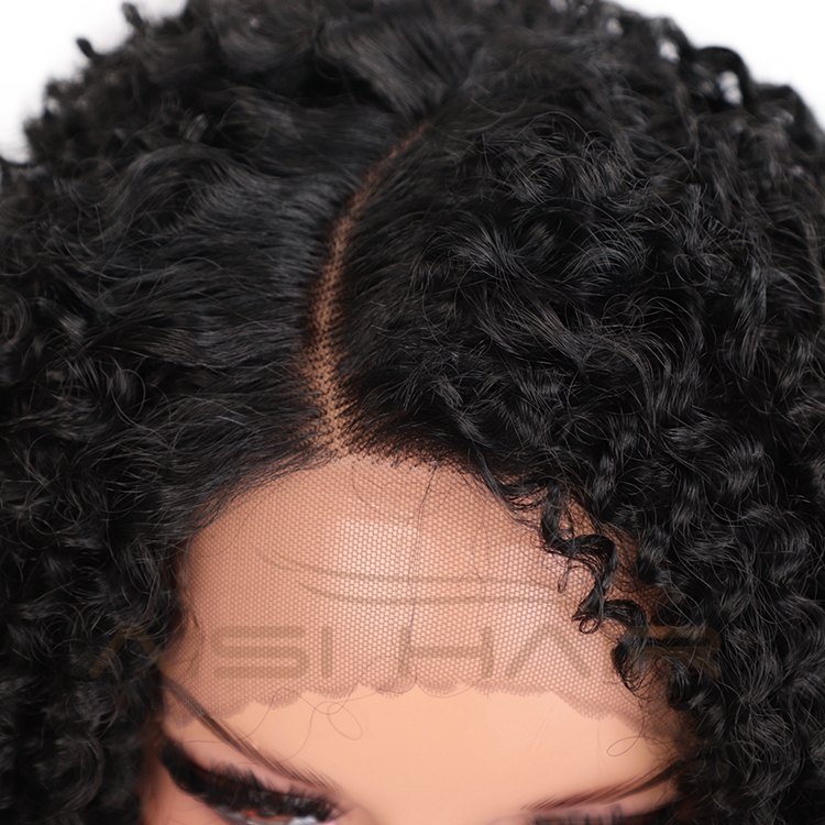 Aisi Hair Cheap Wholesale Shoulder Length Fluffy Black Kinky Curly Side Part Synthetic Hair For Black Women Lace Front Wig