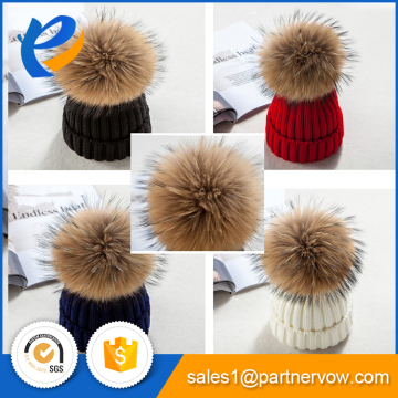 Winter fake fur hat with fake fur ball on tip for sale