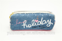 New products denim light blue custom printed pencil case