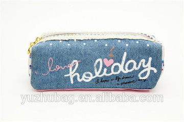 New products denim light blue custom printed pencil case