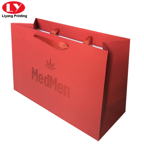 Luxury Red Foil Paper Bag With Ribbon Handle