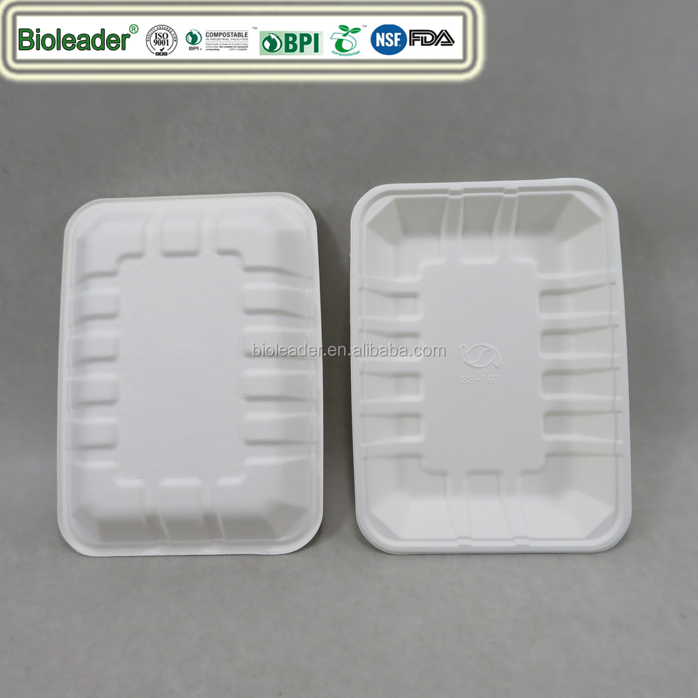 Disposable Bagasse Frozen Food Tray eco-friendly biodegradable food container with clear tops