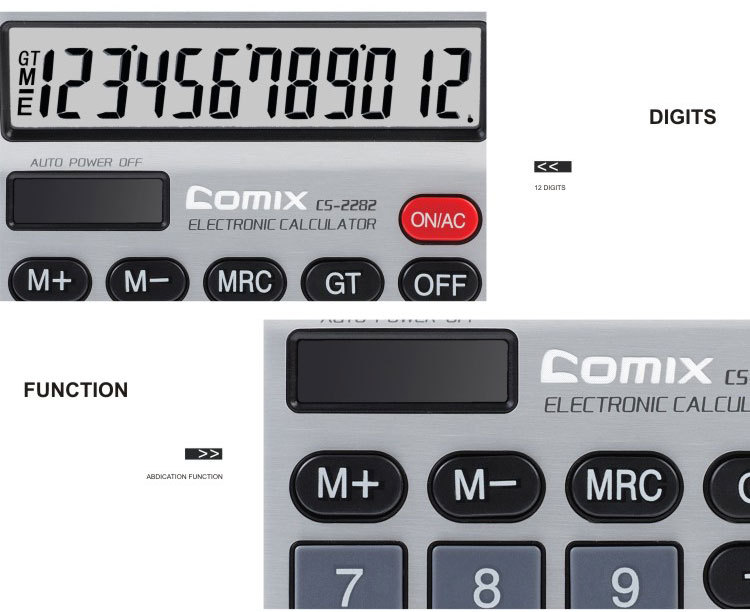 Comix Office Dual Power 12 Digits Desktop Electronic Calculator with Abdiction Function