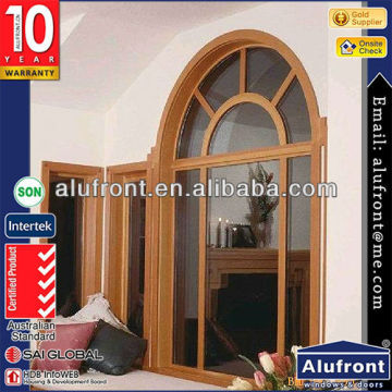 arch top aluminium wood french door with grilles design