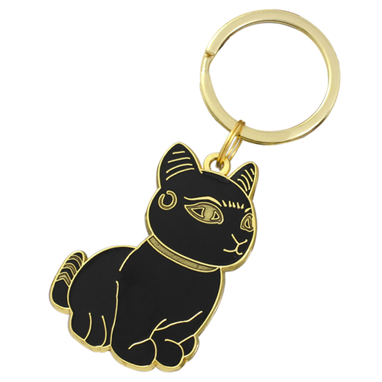 Sample Free Custom Metal Soft Enamel Smart Cat Keychain Key Chain Keyring