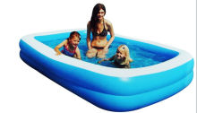 Blue Square Inflatable Swimming Pools For 3 Person 0.3mm Thickness